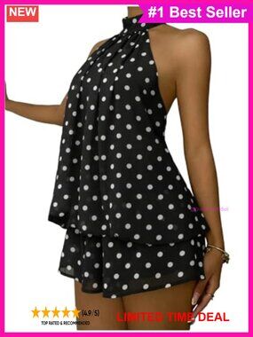 Polka Dot Chiffon Halter Mini Dress Ruffle Backless A-Line Summer Party